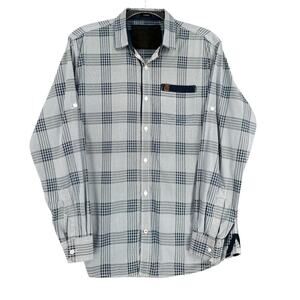 PURE Multicolor Blue Plaid Roll Up Sleeve Mens Button Down Shirt Large‎